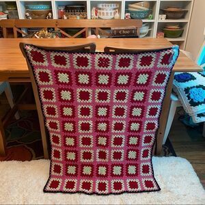 Afghan granny squares baby toddler lap pink white black handmade crochet blanket